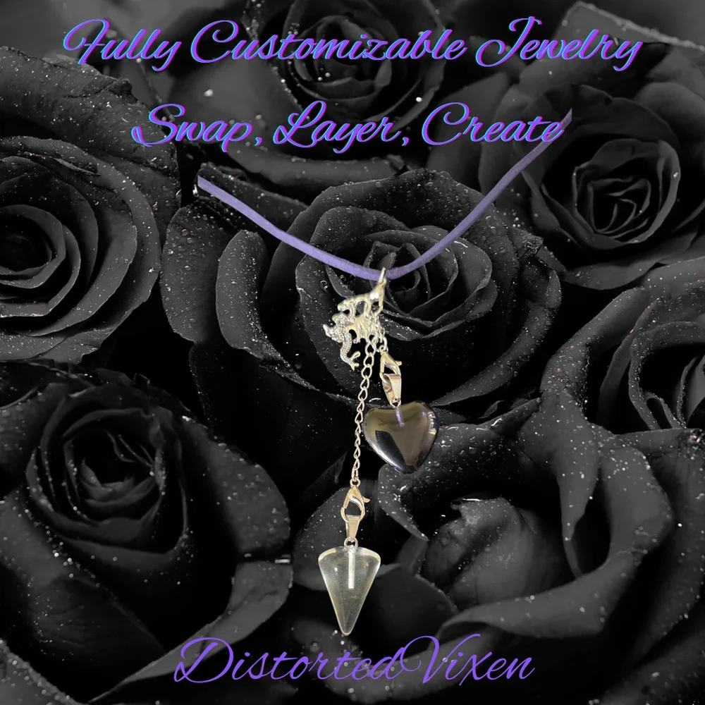 Navy Blue Glass Heart & Clear Glass Pendulum Necklace – with dragon charm